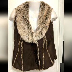 Y2k Faux fur vest brown suede jacket warm cozy Dollhouse Outerwear b17
